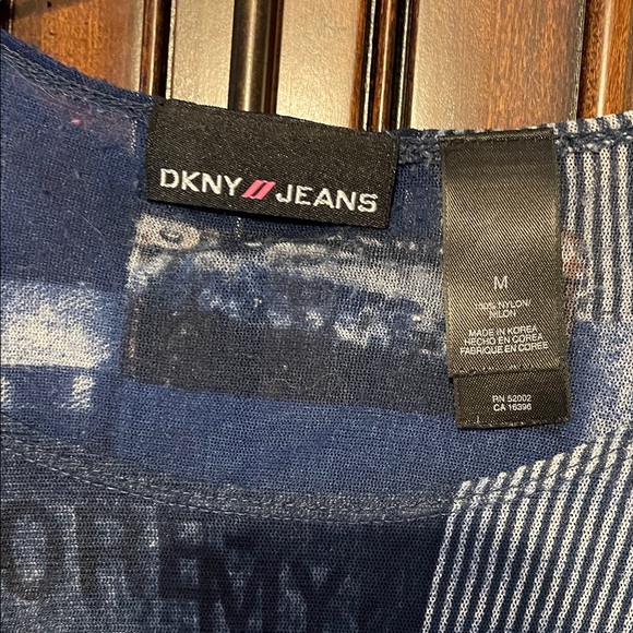 DKNY Jeans Blue and White Sheer Top - Picture 2 of 2